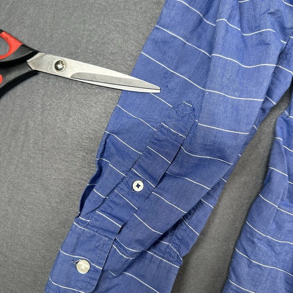 American Eagle Athletic Fit Long Sleeve Button Up Pocket Shirt Stripe Blue L - Picture 8 of 10